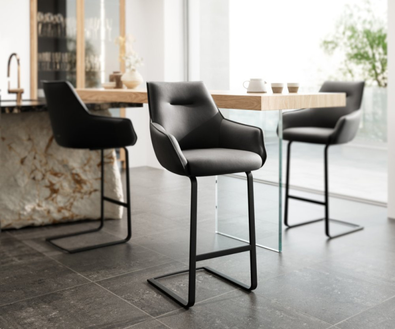 Barová židle Alja-Flex konzolová podnož plochá kov černá pravá kůže