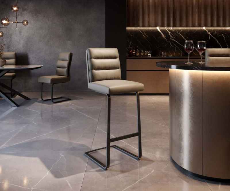 Barová židle Pela-Flex pravá kůže béžová konzolová podnož plochá