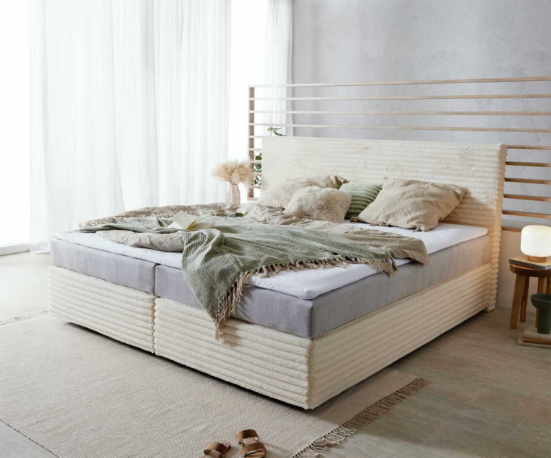 Boxspring postel Dream-Well plyšový manšestr beige 200x200 cm