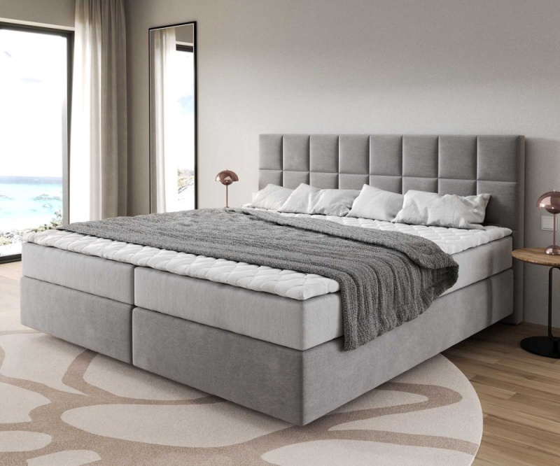 Boxspring postel Dream-Fine mikrovlákno šedá 200x200 cm s taštičkovou