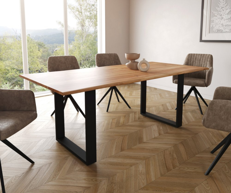 Jídelní stůl Edge 200x100 přírodní akácie tenká podnož černá