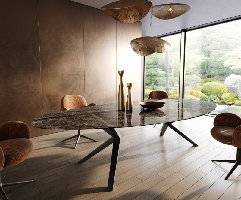 Jídelní stůl Edge Oval 315x150 Keramický Laminam®Emperador Extra