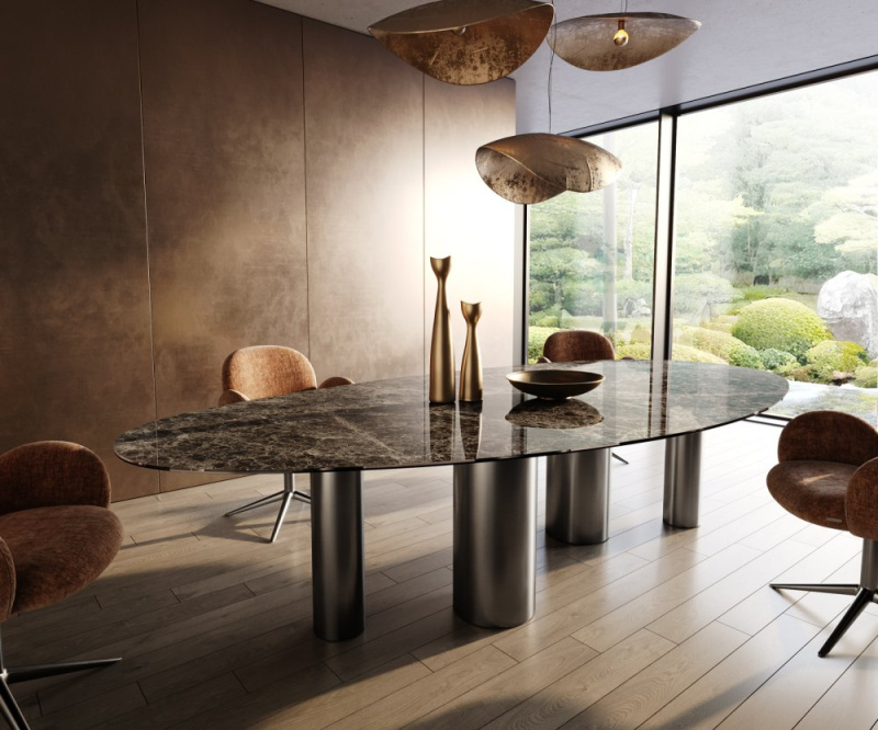 Jídelní stůl Edge Oval 315x150 Keramika Laminam®Emperador Extra
