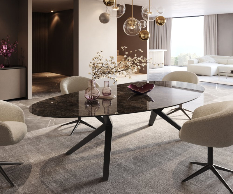 Jídelní stůl Edge Oval 280x130 Keramický Laminam®Emperador Extra