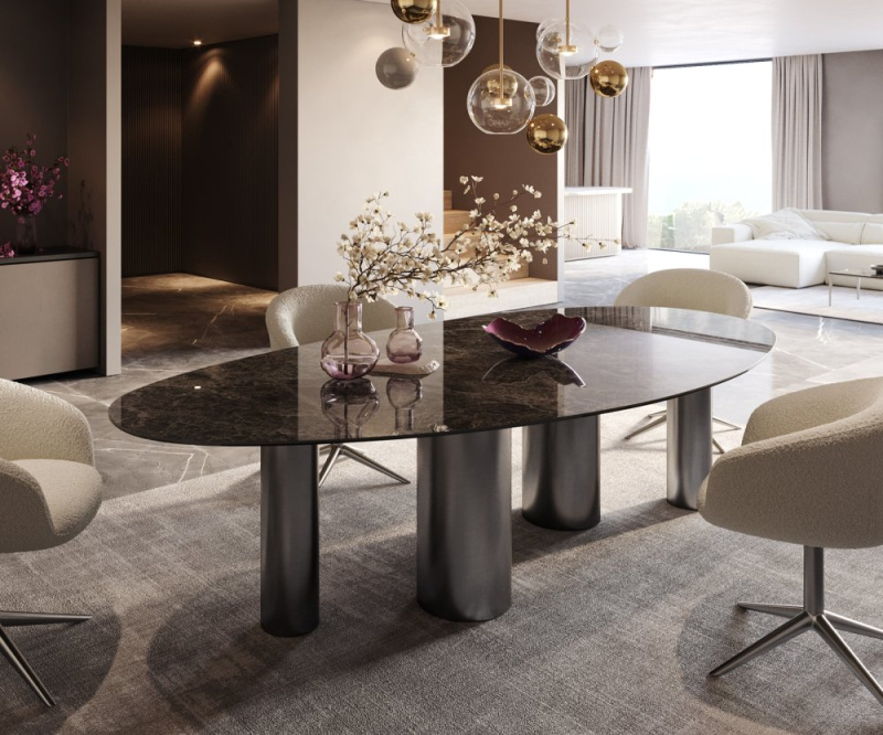 Jídelní stůl Edge Oval 280x130 keramický Laminam®Emperador Extra