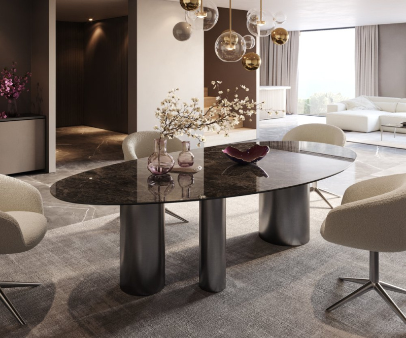 Jídelní stůl Edge Oval 280x130 Keramický Laminam®Emperador Extra