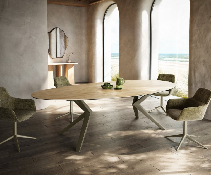 Jídelní stůl Edge oválný 280x130 keramika Laminam® Sabbia dubová