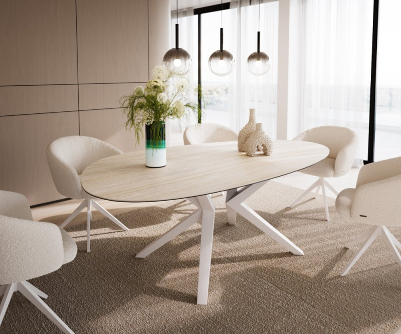 Jídelní stůl Edge Oval 220x120 Ceramic Laminam®Travertino Bianco Cream