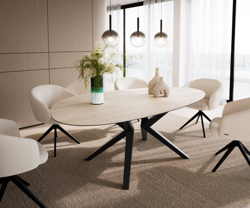 Jídelní stůl Edge Oval 220x120 Ceramic Laminam®Travertino Bianco Cream