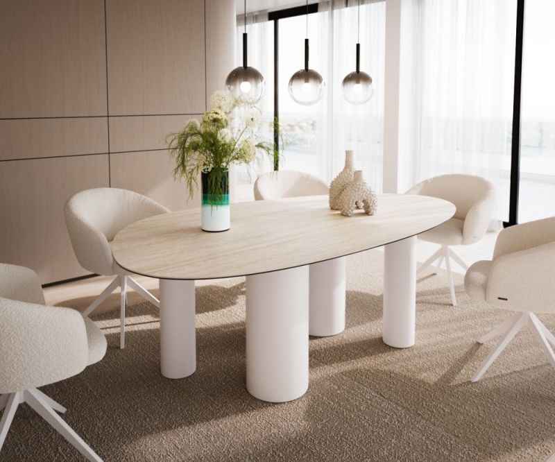 Jídelní stůl Edge Oval 220x120 Keramický Laminam®Travertino Bianco