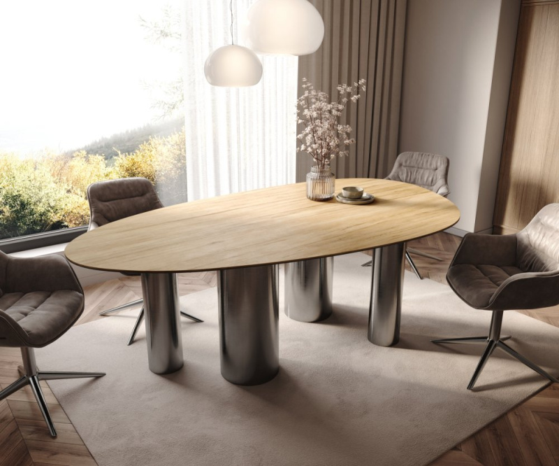 Jídelní stůl Edge Oval 220x120 keramický Laminam® Sabbia dub barevný
