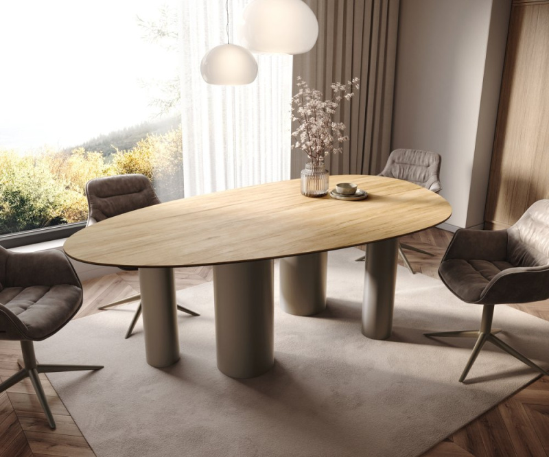 Jídelní stůl Edge Oval 220x120 Keramický Laminam® Sabbia Dub barevný
