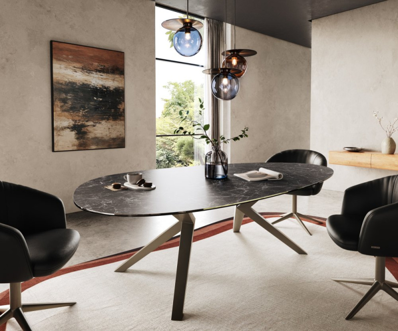 Jídelní stůl Edge Oval 220x120 keramický Laminam® Nero Greco