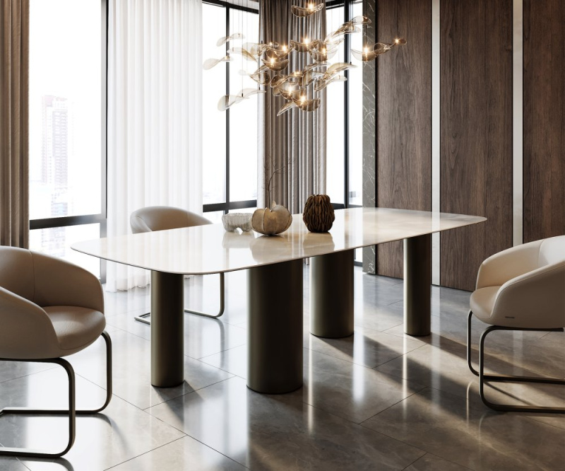 Jídelní stůl Edge boot 270x120 keramika Iris FMG onice Grigio podnož