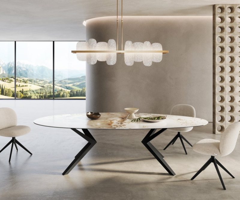 Jídelní stůl Edge Oval 280x130 keramický Minas Melange bílo-béžový