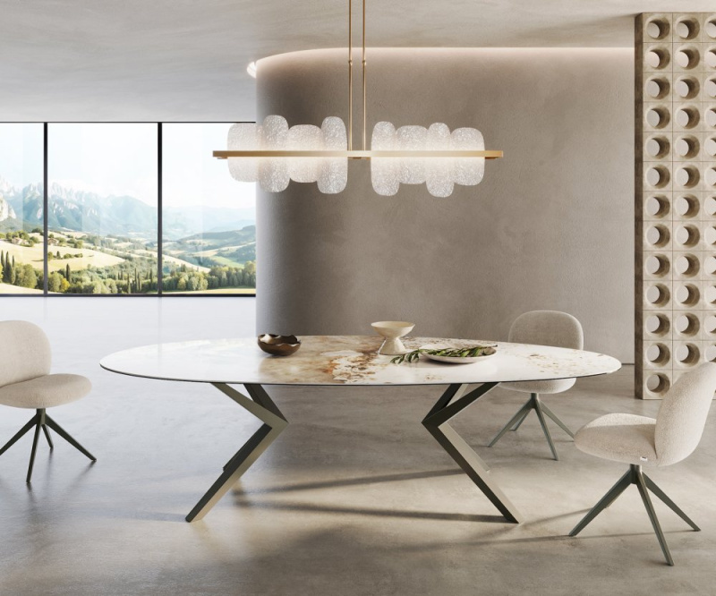 Jídelní stůl Edge Oval 280x130 keramický Minas Melange bílo-béžový