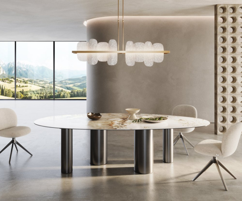 Jídelní stůl Edge Oval 280x130 keramický Minas Melange bílo-béžový