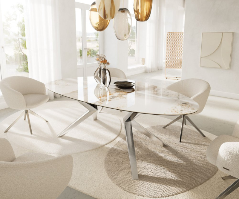 Jídelní stůl Edge Oval 220x120 keramický Minas Melange bílo-béžový