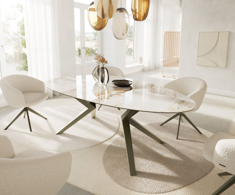 Jídelní stůl Edge Oval 220x120 keramický Minas Melange bílo-béžový