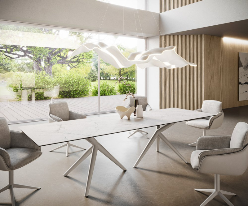 Jídelní stůl Edge 300x100 keramický Laminam®Statuarietto bílý Estelar