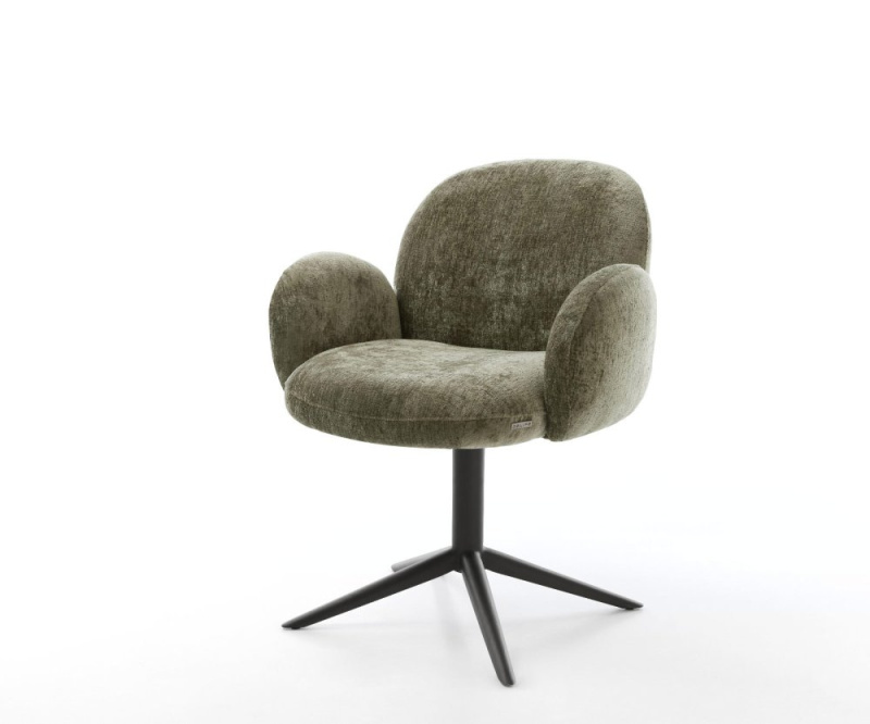 Jídelní židle Nube-Flex s područkami žinylka olivová podnož černá 360°