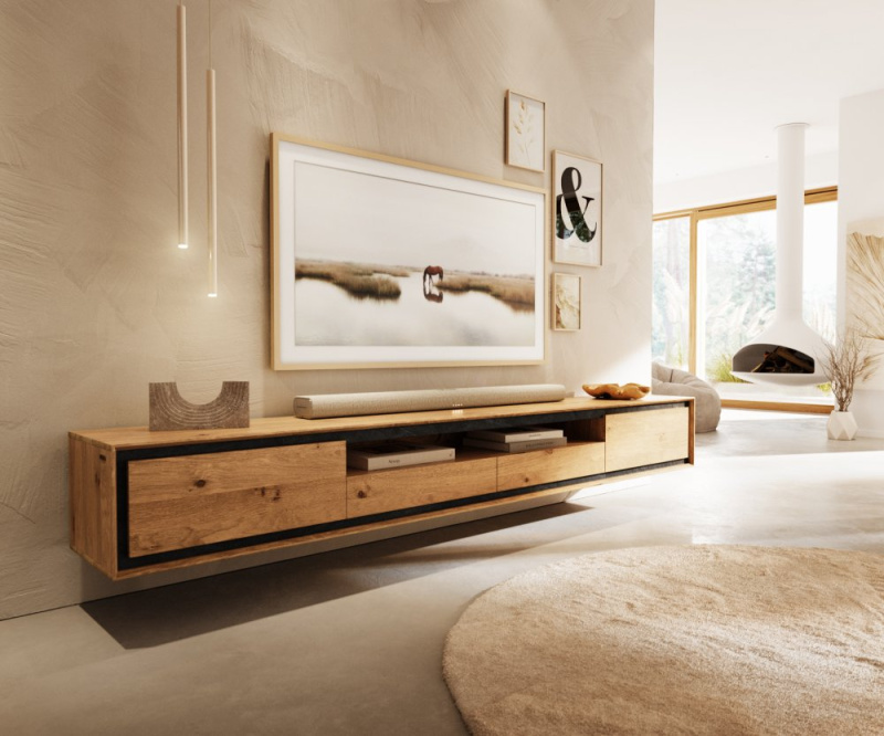 TV stolek Stonegrace 240 cm přírodní dub 2 dvířka 1 přihrádka 2