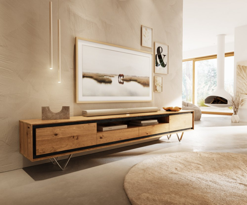 TV stolek Stonegrace 240 cm přírodní dub 2 dvířka 1 přihrádka 2