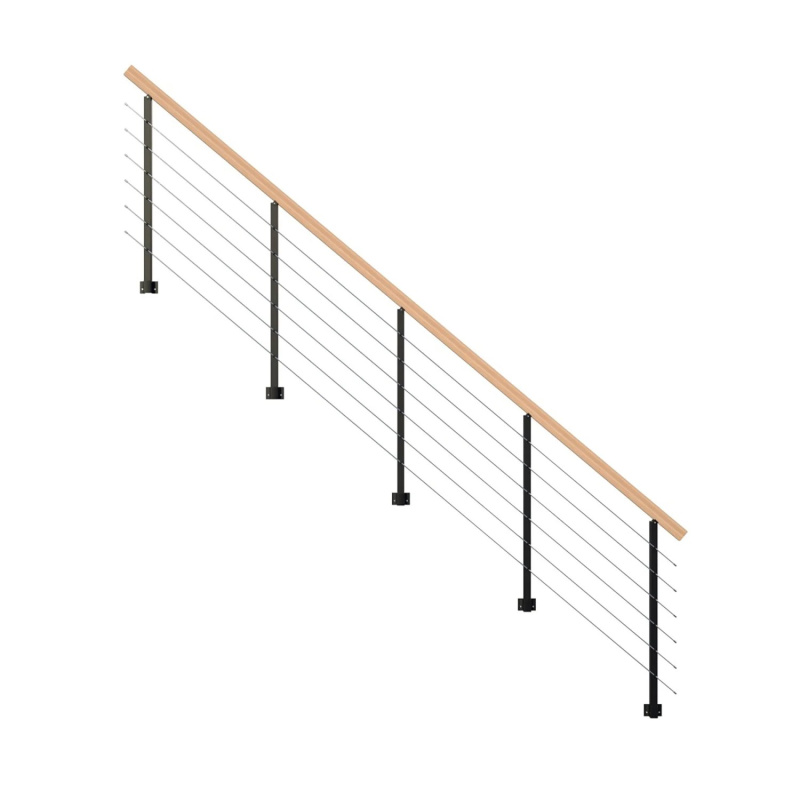 StarWood Kovové zábradlí Kos s hranatým bukovým madlem/černá 250 cm