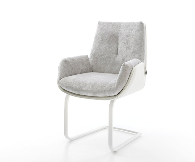 Jídelní židle Clea-Flex mix materiálů pravá kůže bílo stříbrno šedá