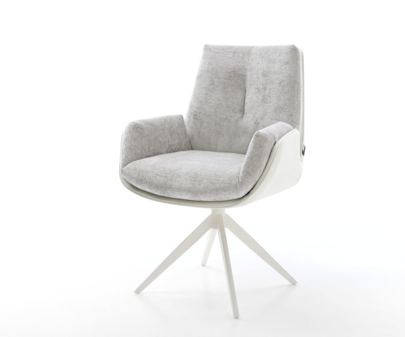 Jídelní židle Clea-Flex mix materiálů pravá kůže bílo stříbrno šedá