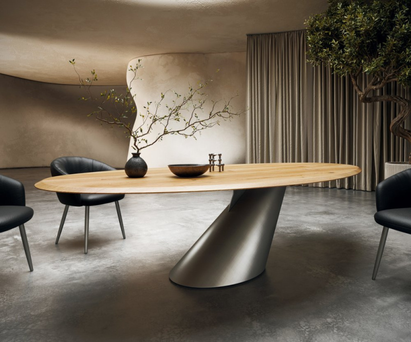 Jídelní stůl Edge oval 280x130x2,5 Přírodní dub podnož Cono Metallic