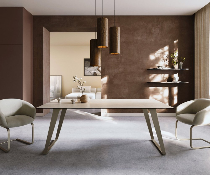 Jídelní stůl Edge 200x100 keramika Laminam® Travertino Bianco krémově
