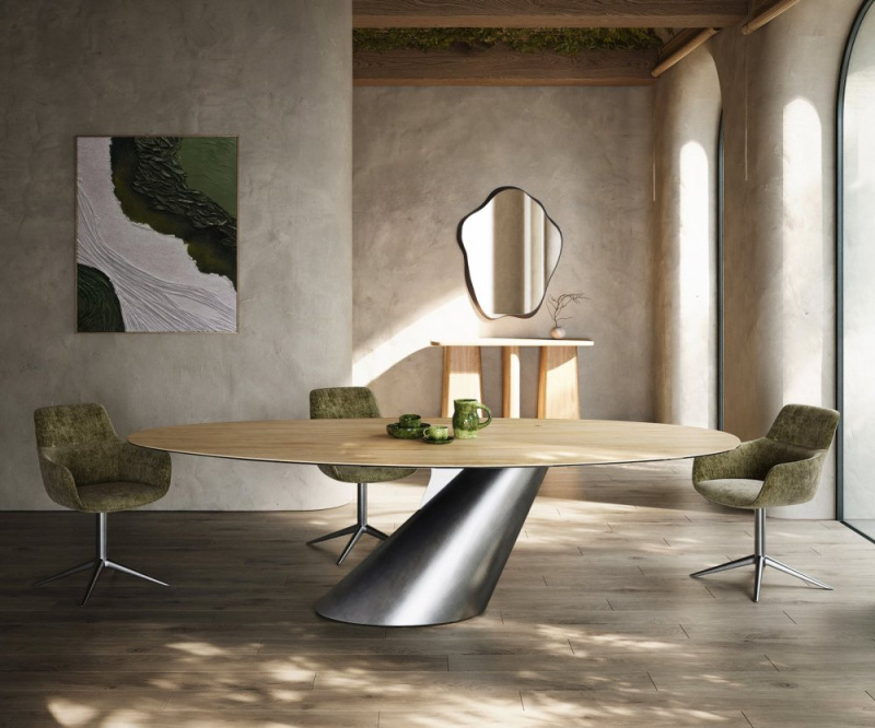 Jídelní stůl Edge oválný 280x130 keramika Laminam® Sabbia dubová Cono