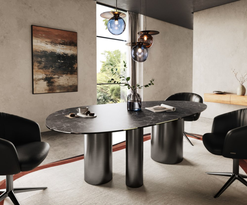 Jídelní stůl Edge Oval 220x120 Keramika Laminam® Nero Greco Anthracite