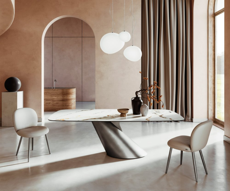 Jídelní stůl Edge Boot 240x120 keramický Calacatta Luxe bílá-zlatá