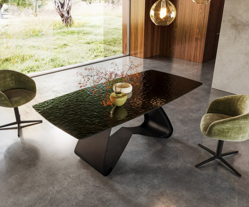 Jídelní stůl Edge Boot 200x100 sklo s reliéfem kouřově černá 3D design