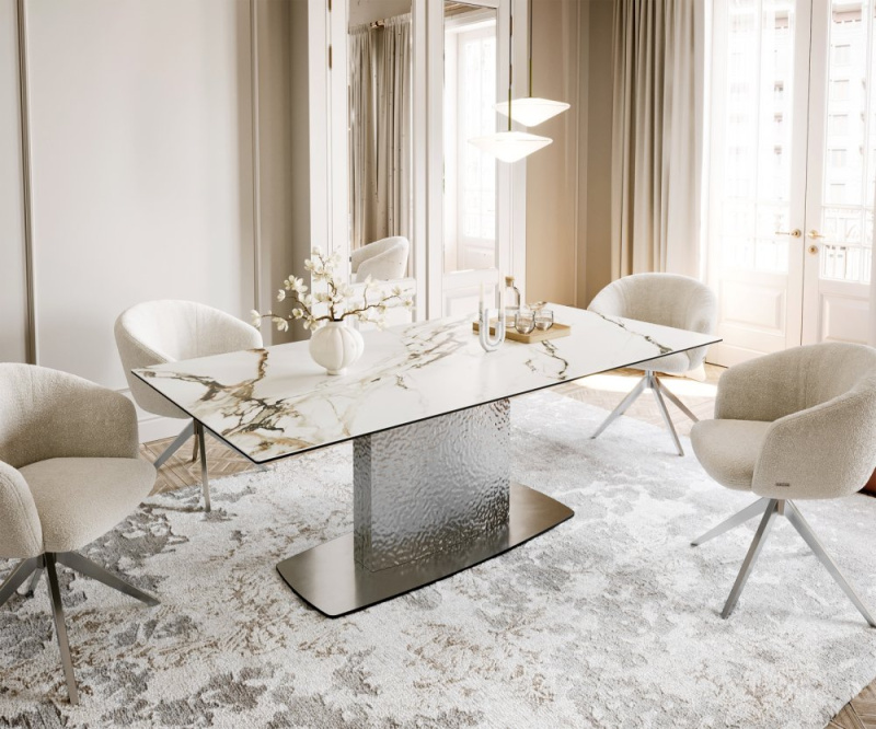Jídelní stůl Edge Boot 200x100 keramický Calacatta Luxe bílo-zlatošedý