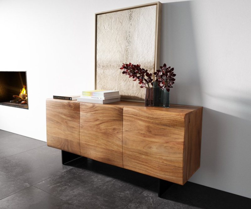 Příborník New Live-Edge 145 cm přírodní akácie 3 dvířka podstavec