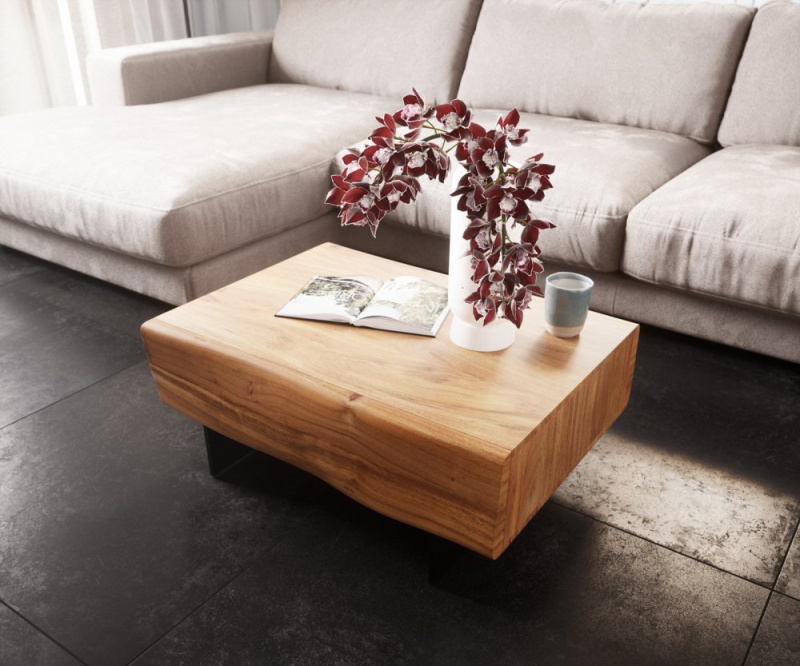 Konferenční stolek New Live-Edge 80x60 cm Akácie přírodní 2 zásuvky