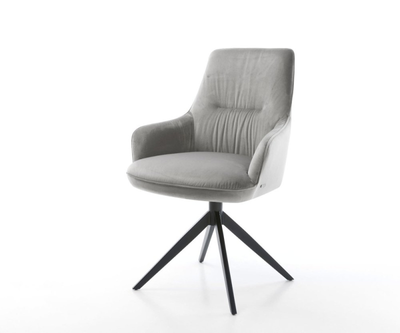 Otočná židle Zelia-Flex s područkami Sametově šedá Křížový rám široký