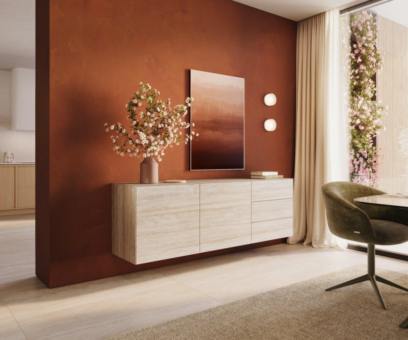 Komoda Cuor 180 cm keramika Laminam® Travertino Bianco krémově bílá 2