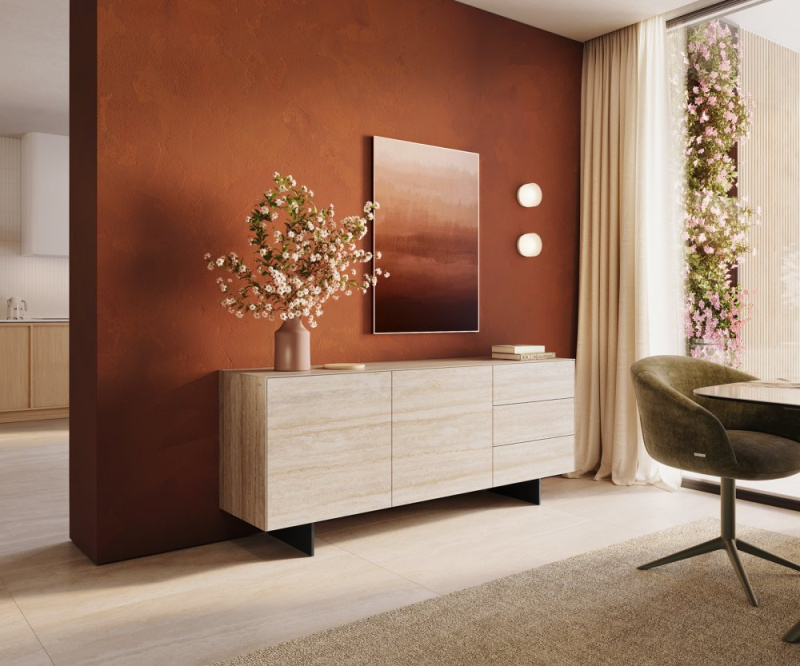 Komoda Cuor 180 cm keramika Laminam® Travertino Bianco krémově bílá 2