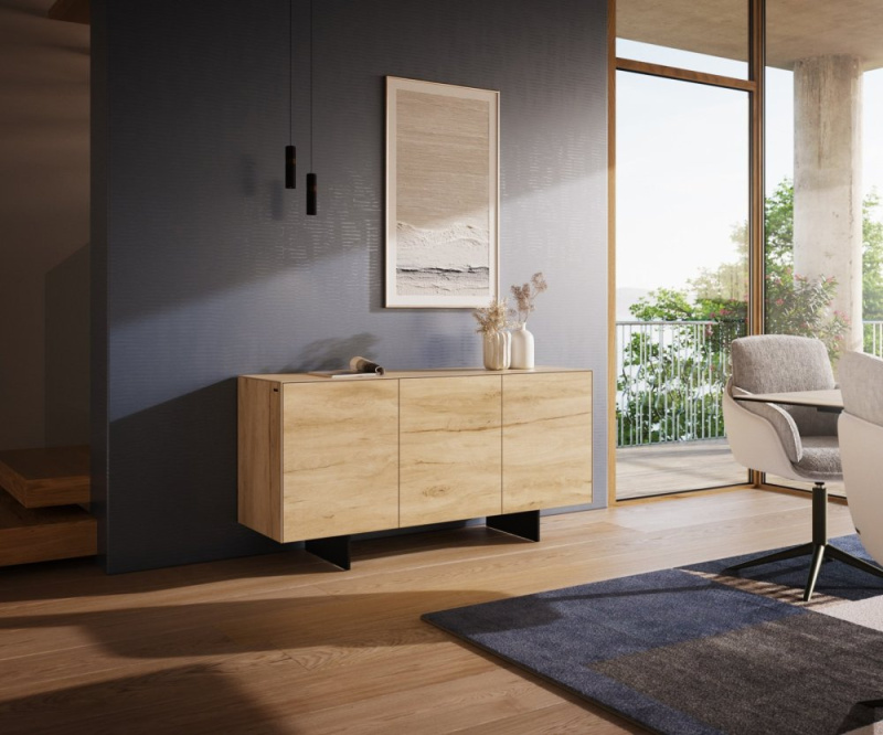 Komoda Cuor 150 cm keramika Laminam® Sabbia dubová 3 dvířka podnož