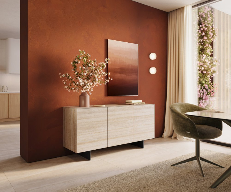 Komoda Cuor 150 cm keramika Laminam® Travertino Bianco krémově bílá 3