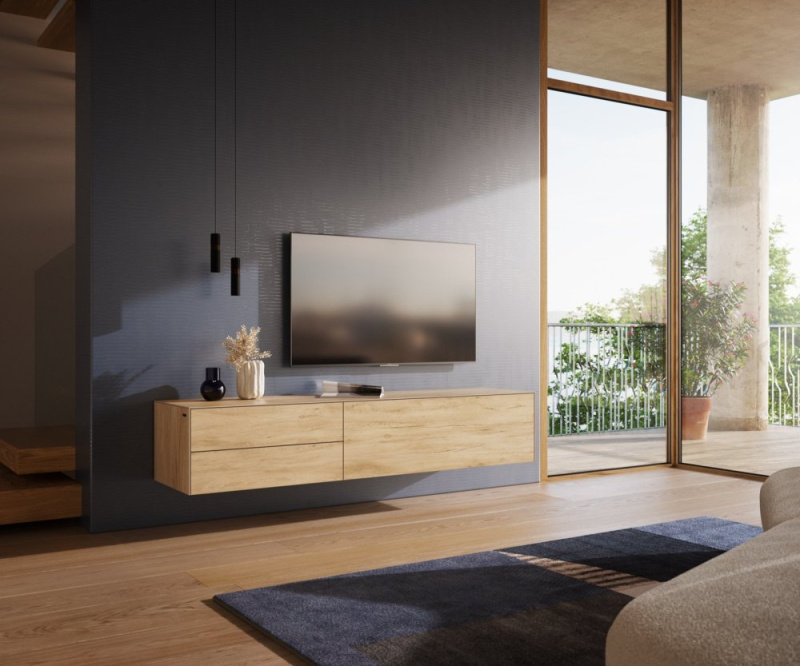 TV stolek Cuor 180 cm keramika Laminam® Sabbia dubová 1 výklopná