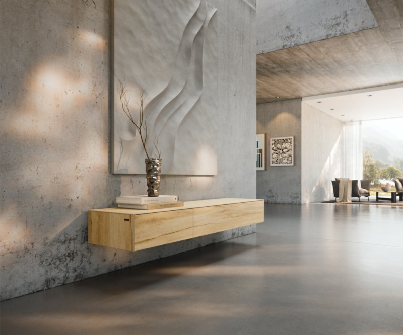 TV stolek Cuor 150 cm keramika Laminam® Sabbia dubová 1 výklopná