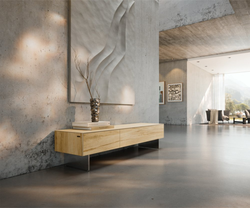 TV stolek Cuor 150 cm keramika Laminam® Sabbia dubová 1 výklopná