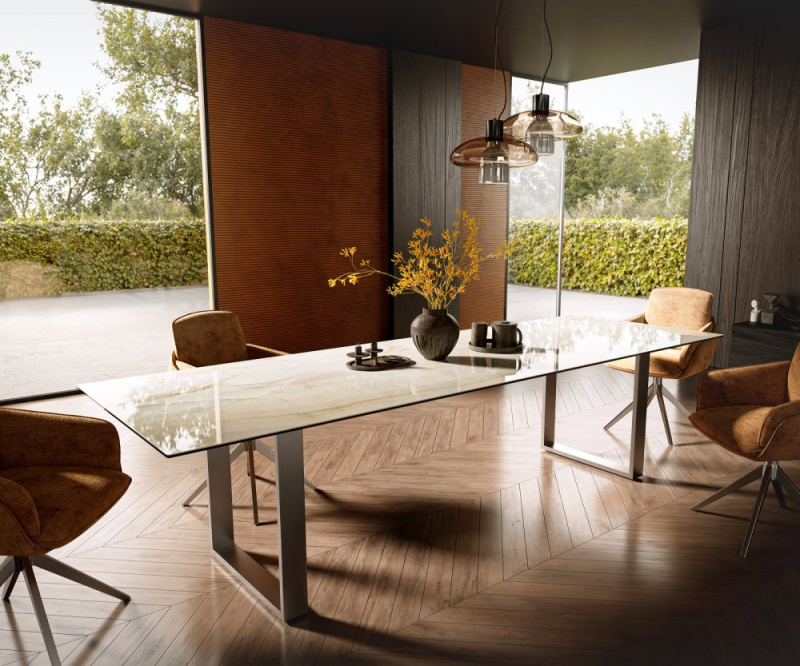 Jídelní stůl Edge 300x100 keramika Laminam® Onice Oro nerezová ocel