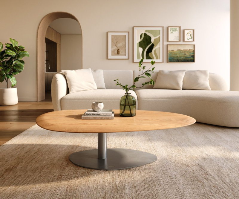 Konferenční stolek Edge oválný 140x75 cm dub přírodní kulatá hrana