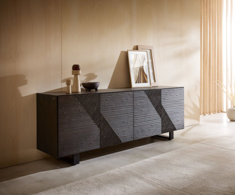 Komoda Tereos 200 cm jasan tmavě hnědá 3D efekt 4 dvířka podnož kov